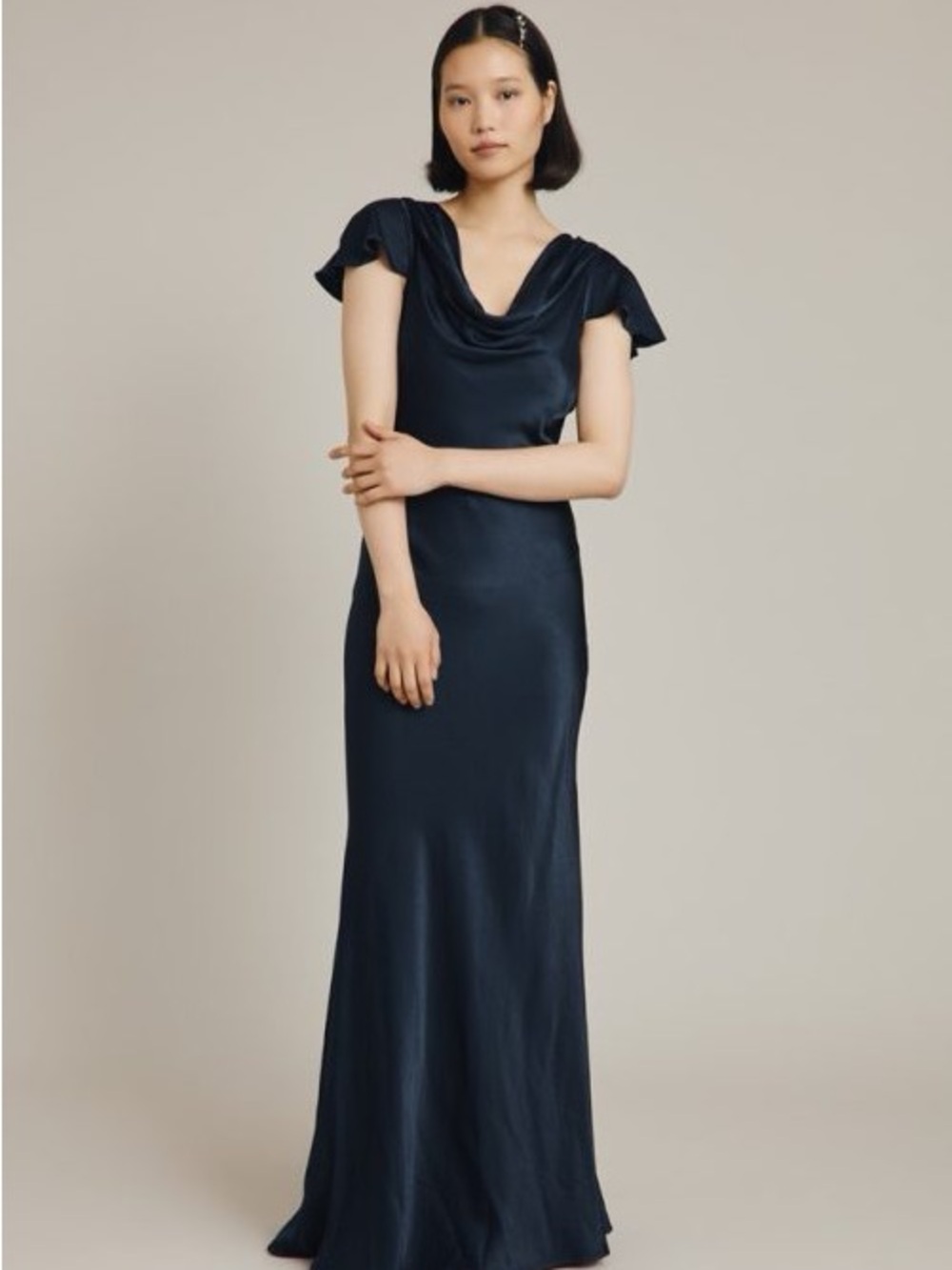 Viscose Cowl Neck Maxi Dress in Navy - EUC